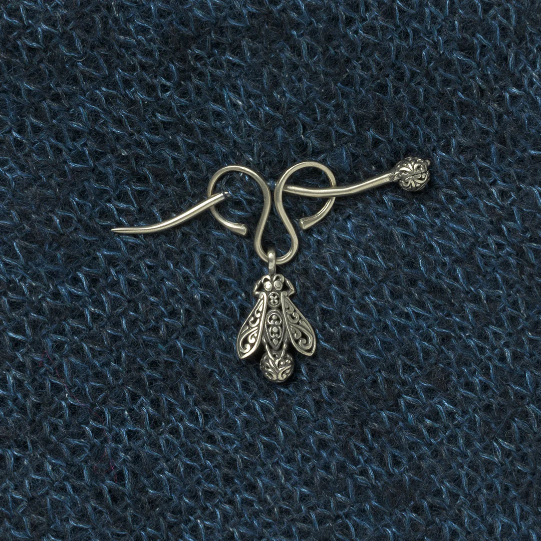 JUL Designs Honeybee Charm Lock Shawl Pin, White Brass