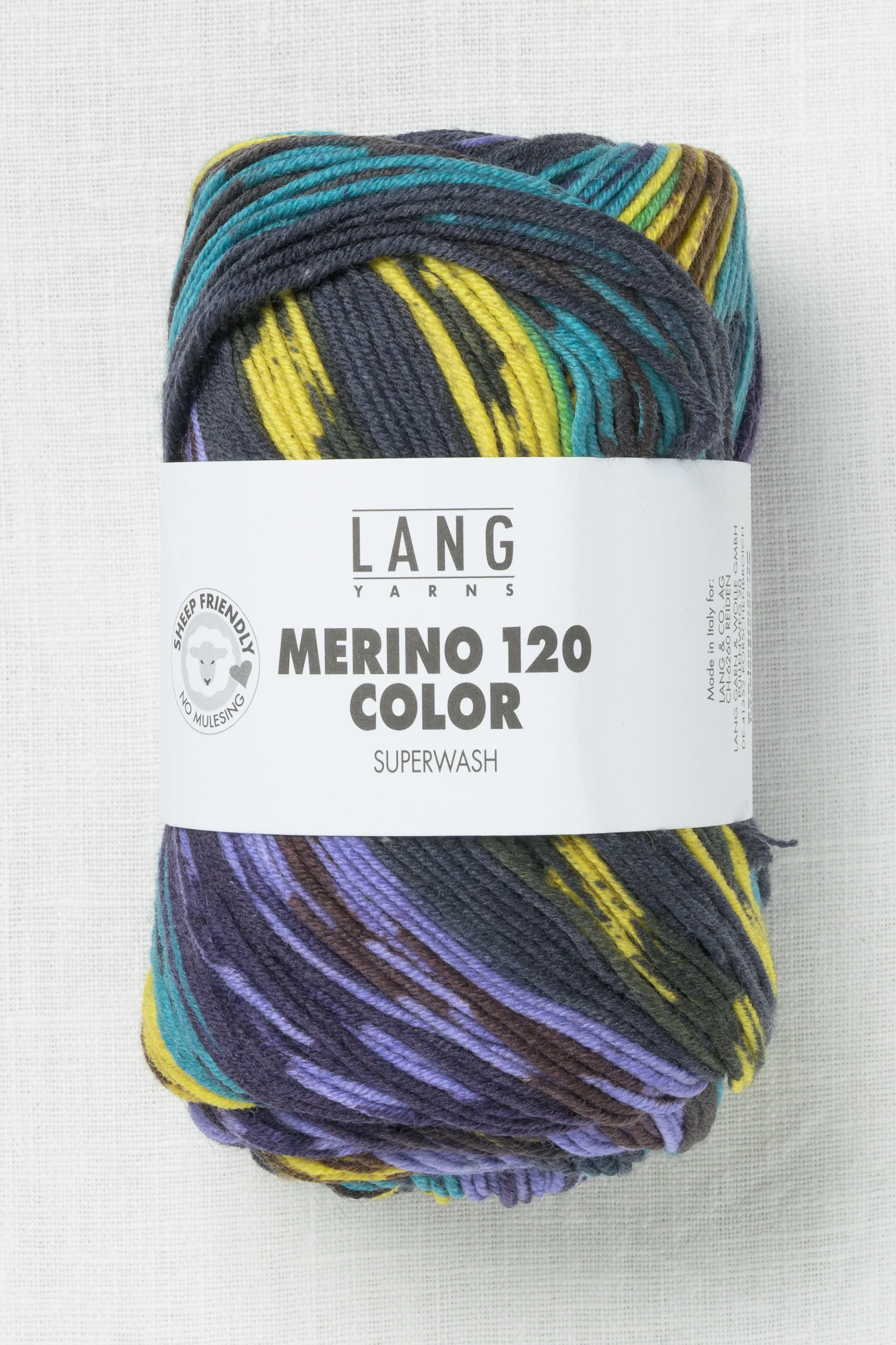 Lang Yarns Merino 120 Color 1 Violet Yellow Brown Aqua